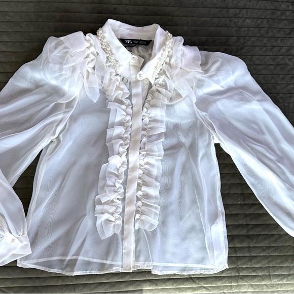 Zara romantic organza blouse, white size XS (NWT) - Picture 4 of 10